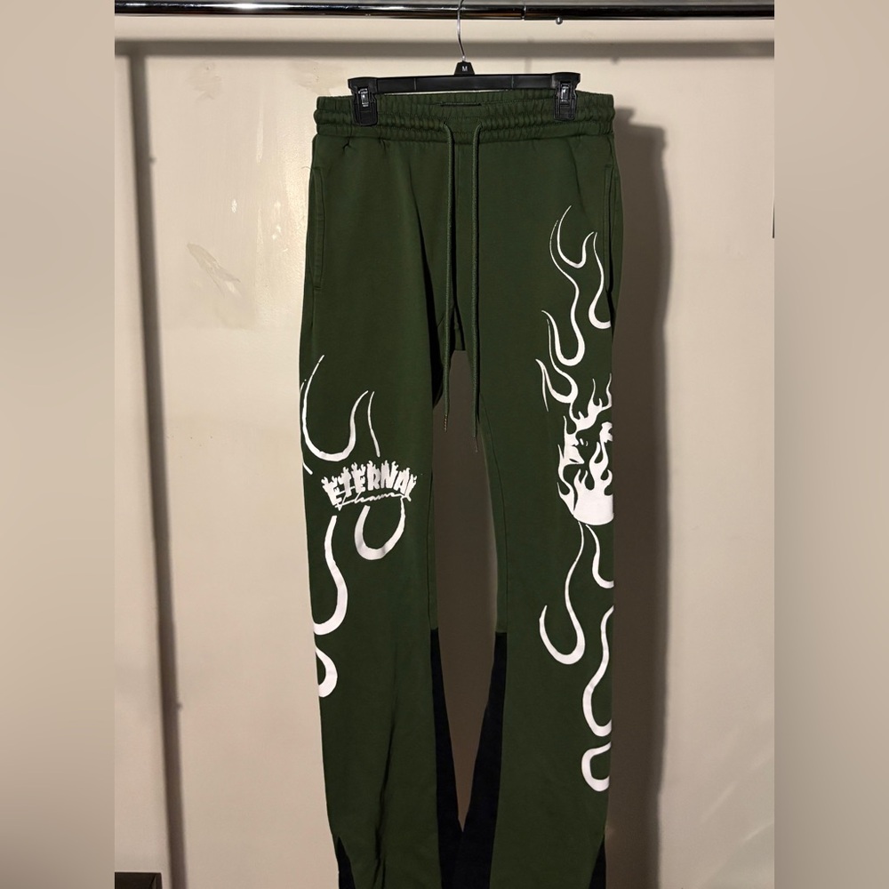 Eterna Dark Green Flame Print Joggers